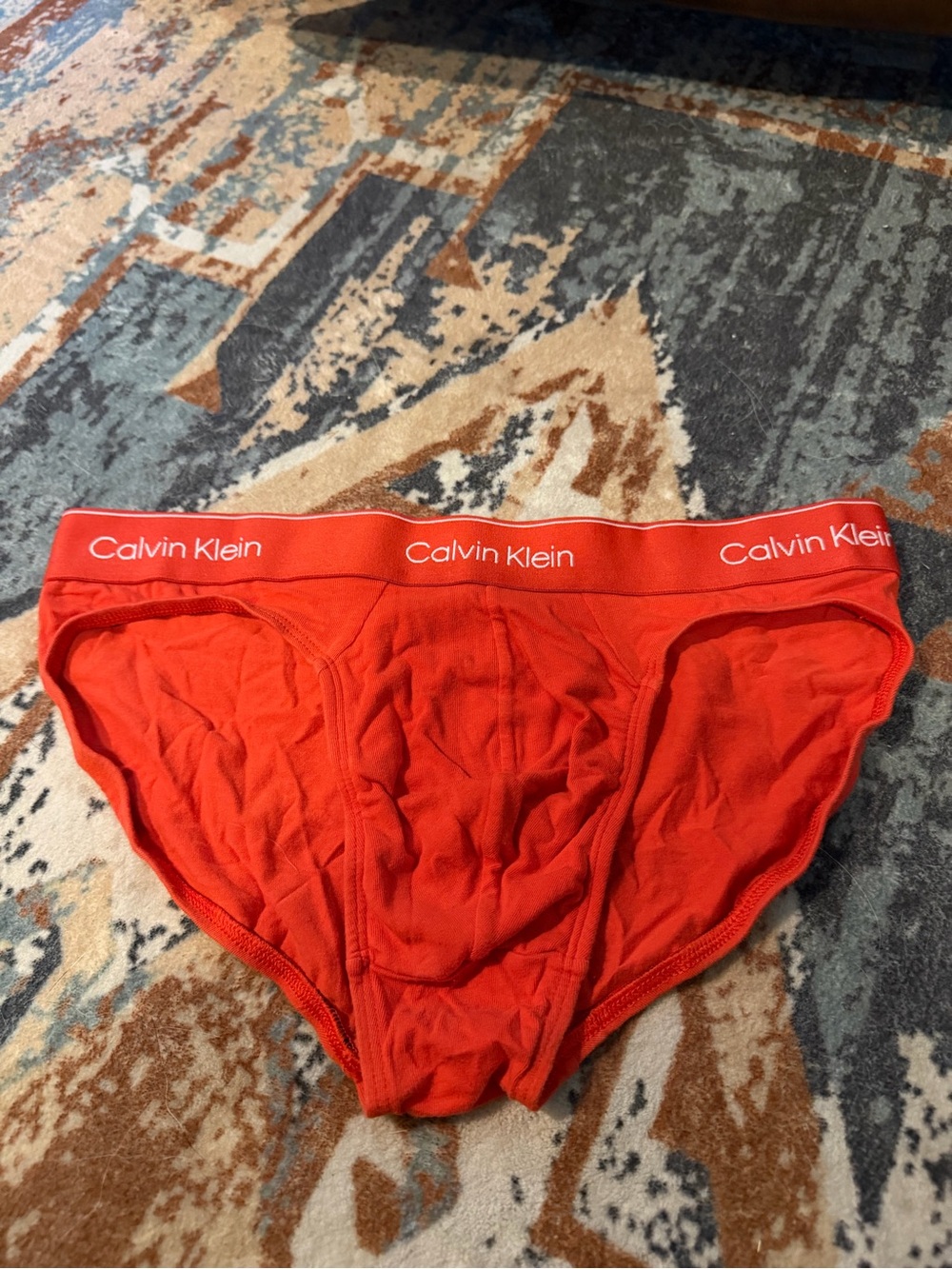 Calvin Klein Men's Bright Red Cotton Briefs with Branded Waistband